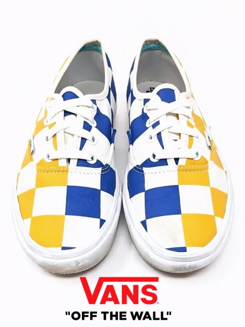 Vans Comfycush Half Big Checkerboard  Blue & Gold, Sz   7.5, EUC
